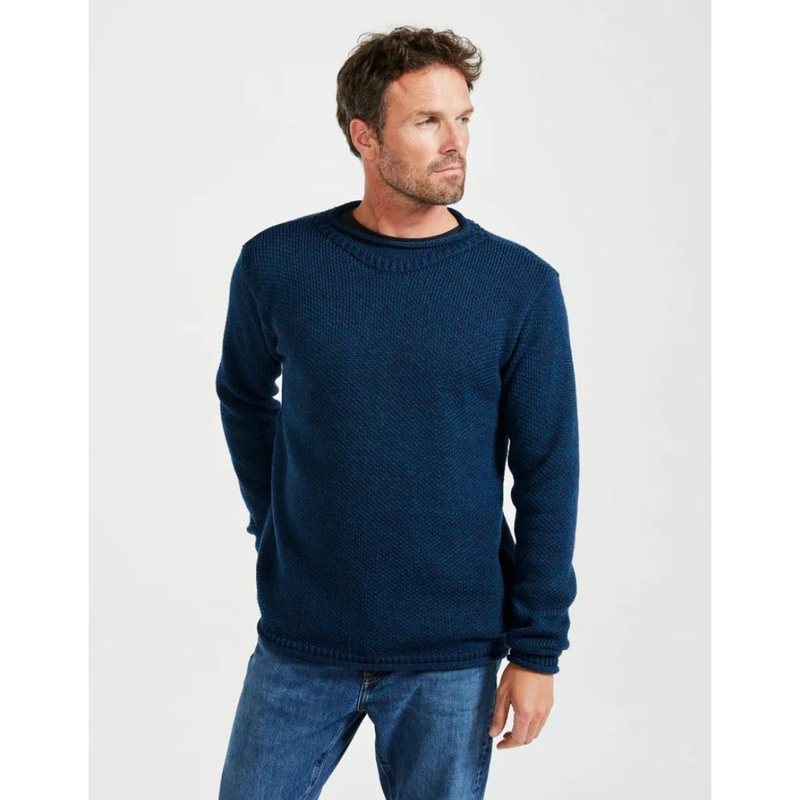 Aran Woollen Mills Merino Wool Roll Neck Sweater Navy